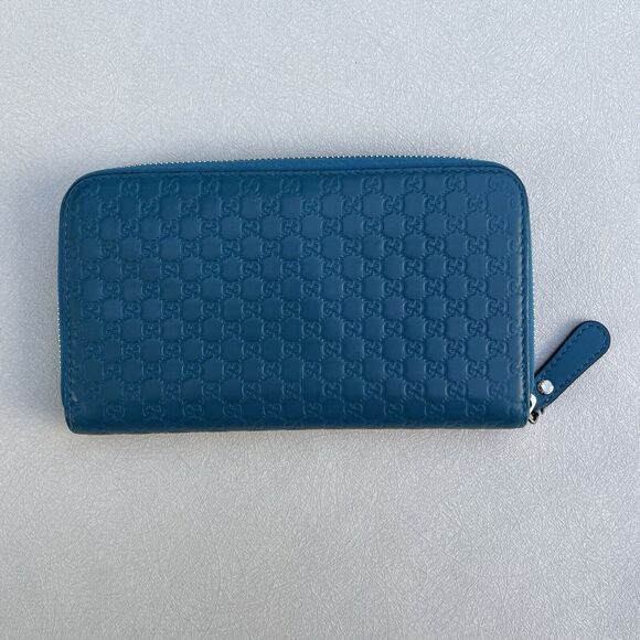 Gucci Blue Guccisima Leather Zip Around Wallet GG - Picture 3 of 14